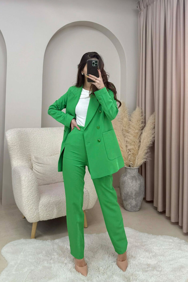ONE COLOR SIMPLE JACKET+ TROUSERS WOMEN SET GREEN/JESHILE - 4
