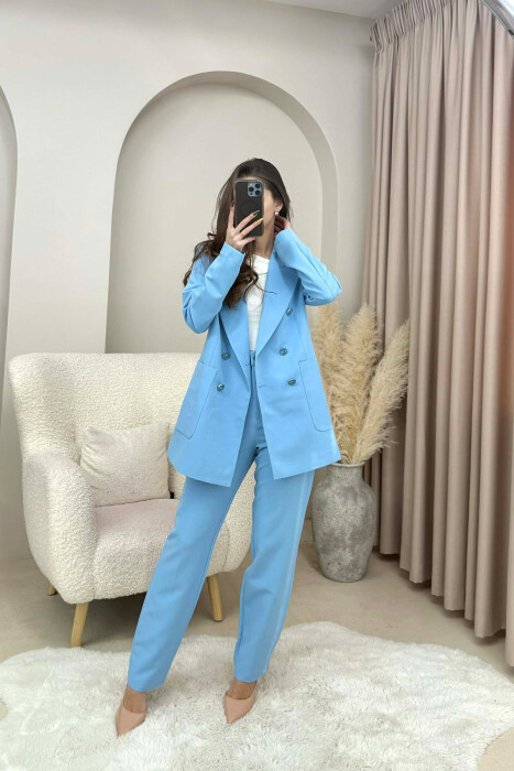 ONE COLOR SIMPLE JACKET+ TROUSERS WOMEN SET LIGHTBLUE/BZ 