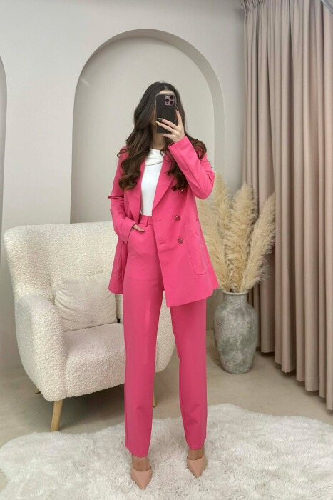 ONE COLOR SIMPLE JACKET+ TROUSERS WOMEN SET PINK/ROZE - 1