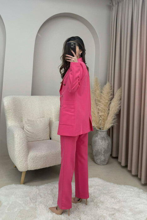 ONE COLOR SIMPLE JACKET+ TROUSERS WOMEN SET PINK/ROZE - 2