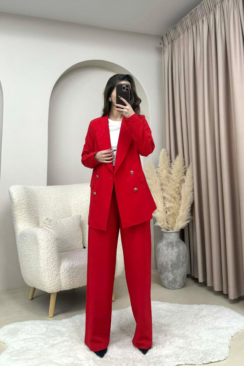 ONE COLOR SIMPLE JACKET+ TROUSERS WOMEN SET RED/E KUQE - 1