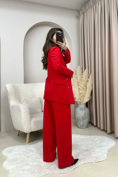 ONE COLOR SIMPLE JACKET+ TROUSERS WOMEN SET RED/E KUQE - 2