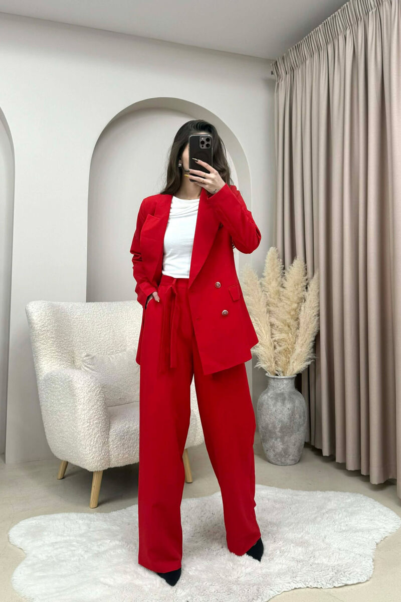 ONE COLOR SIMPLE JACKET+ TROUSERS WOMEN SET RED/E KUQE - 3