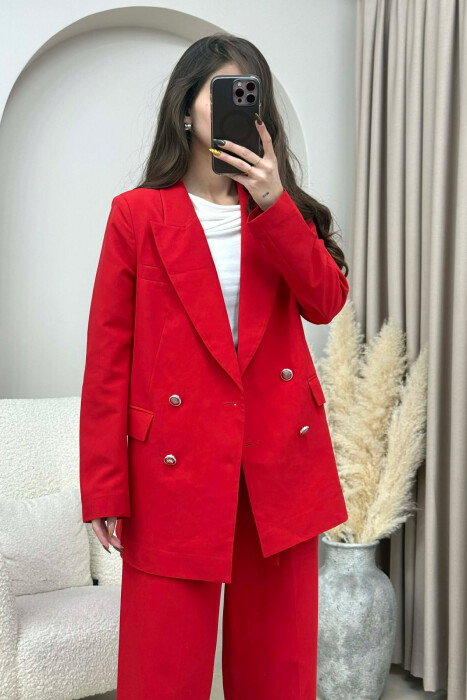 ONE COLOR SIMPLE JACKET+ TROUSERS WOMEN SET RED/E KUQE - 4
