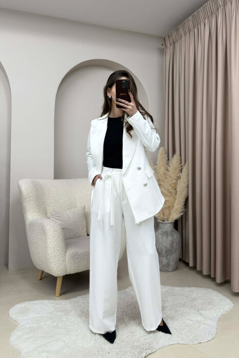 ONE COLOR SIMPLE JACKET+ TROUSERS WOMEN SET WHITE-E BARDHE - 2