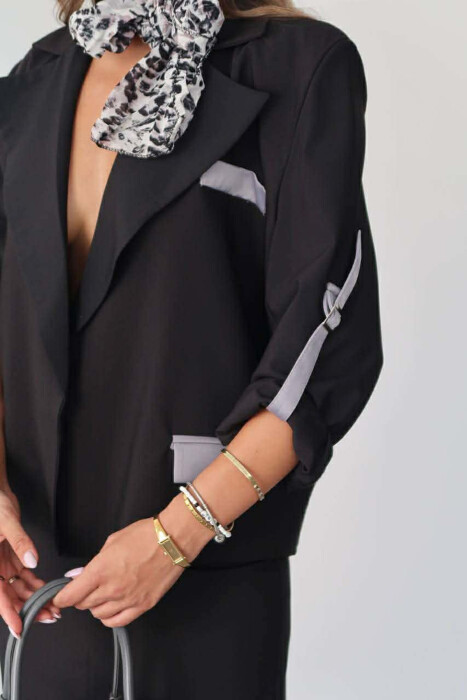 ONE COLOR SIMPLE JACKET+SKIRT WOMEN SET BLACK/ E ZEZE - 3