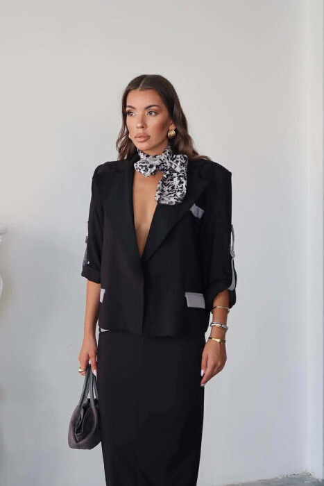 ONE COLOR SIMPLE JACKET+SKIRT WOMEN SET BLACK/ E ZEZE - 4