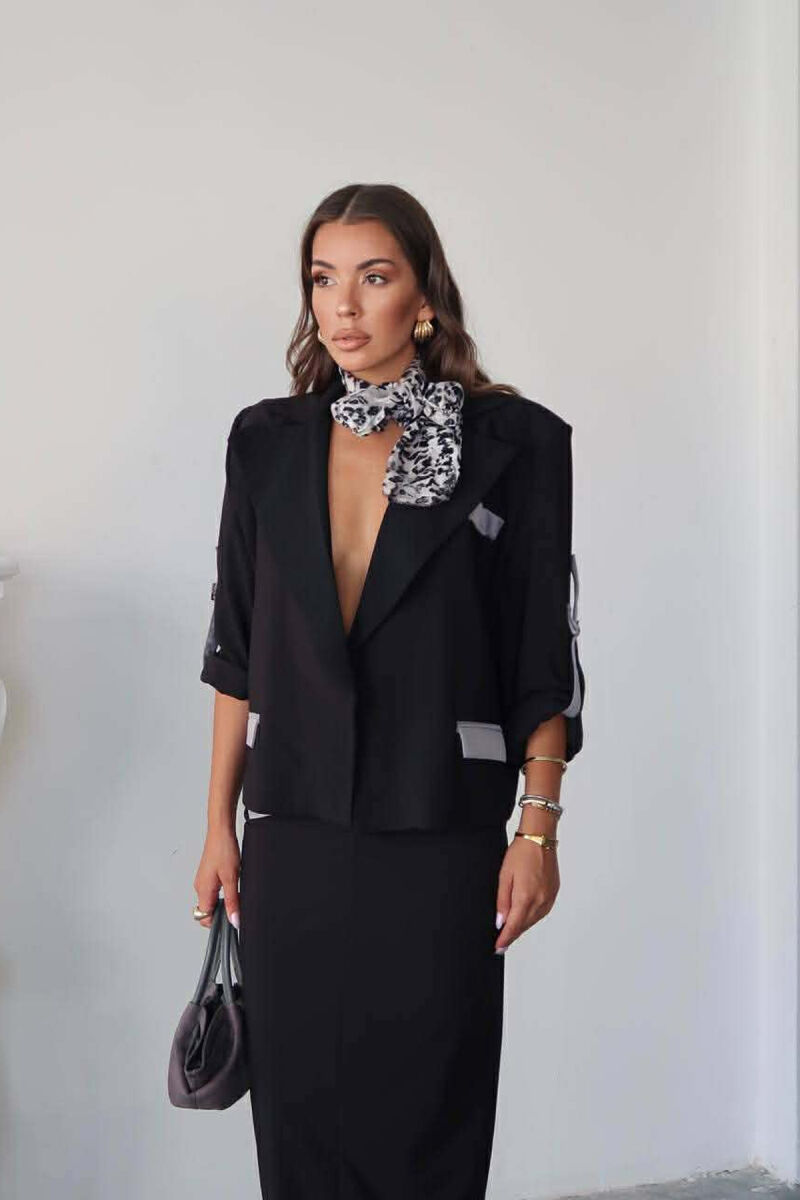 ONE COLOR SIMPLE JACKET+SKIRT WOMEN SET BLACK/ E ZEZE - 4