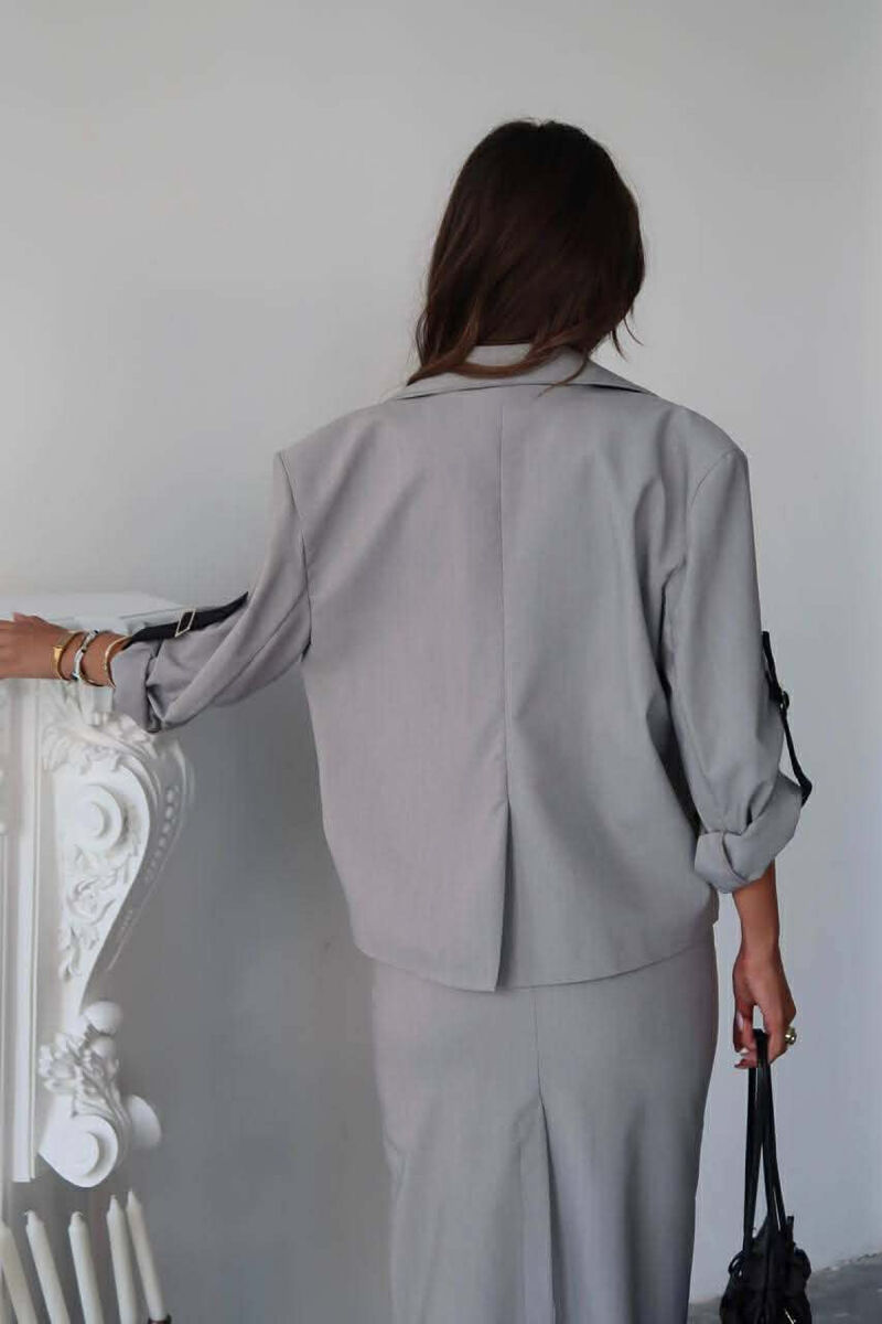 ONE COLOR SIMPLE JACKET+SKIRT WOMEN SET GREY/GRI - 3