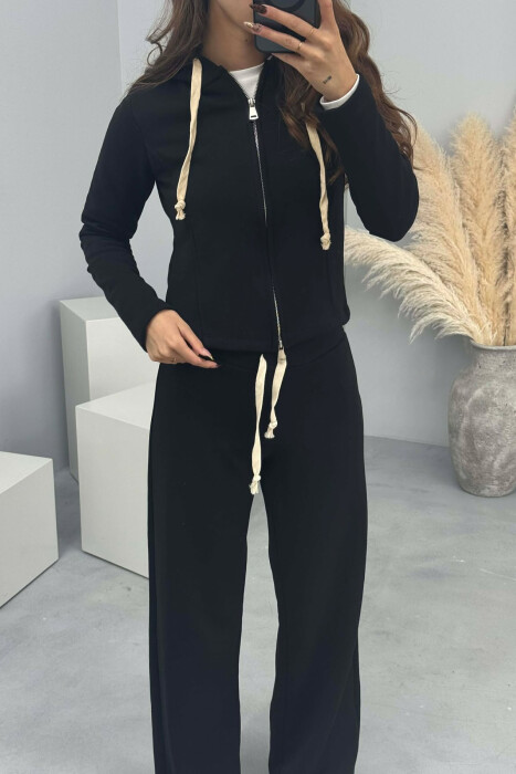 ONE COLOR SIMPLE JACKET+SWEATPANTS WOMEN SET BLACK/ E ZEZE - 3