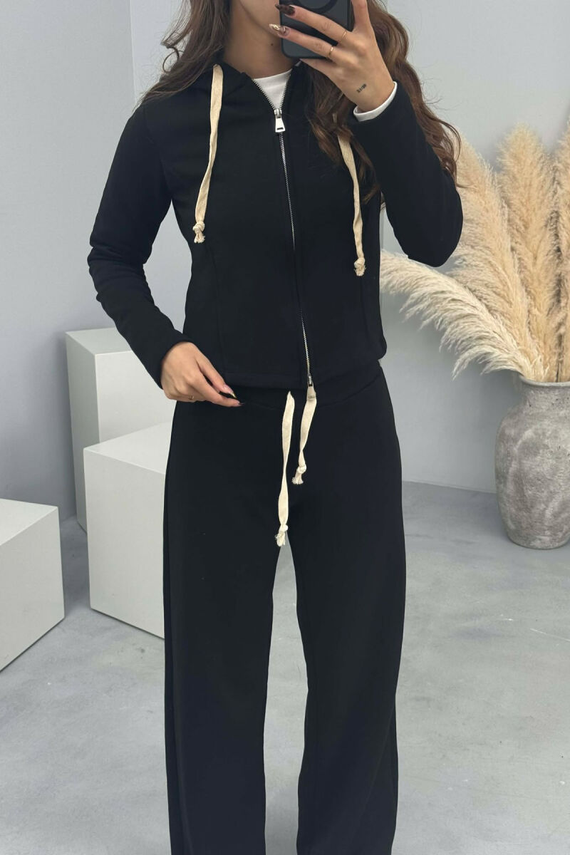 ONE COLOR SIMPLE JACKET+SWEATPANTS WOMEN SET BLACK/ E ZEZE - 3