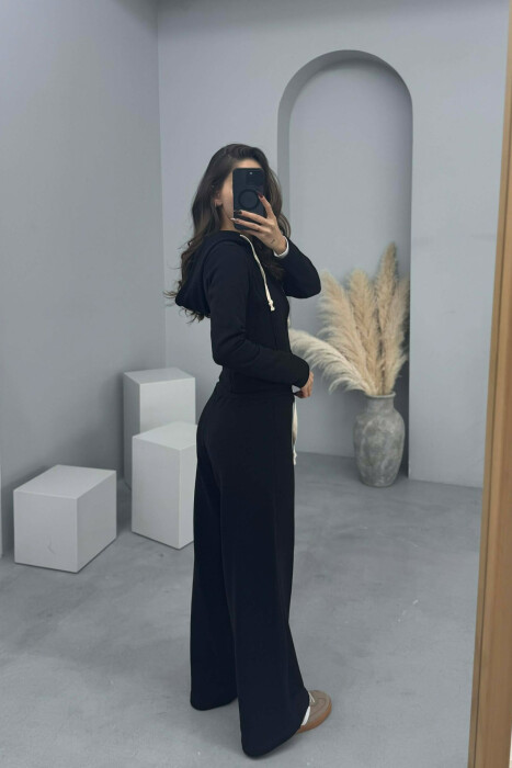 ONE COLOR SIMPLE JACKET+SWEATPANTS WOMEN SET BLACK/ E ZEZE - 4