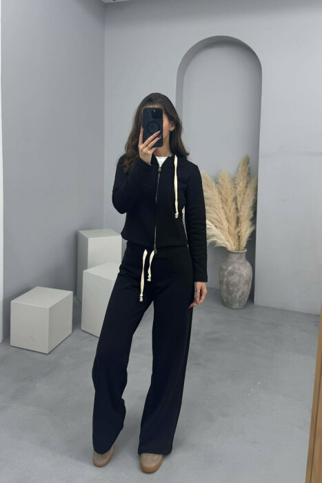 ONE COLOR SIMPLE JACKET+SWEATPANTS WOMEN SET BLACK/ E ZEZE - 5