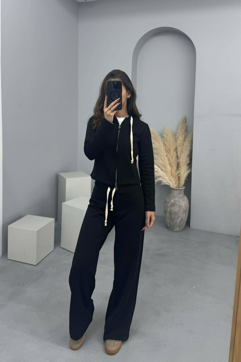 ONE COLOR SIMPLE JACKET+SWEATPANTS WOMEN SET BLACK/ E ZEZE - 5