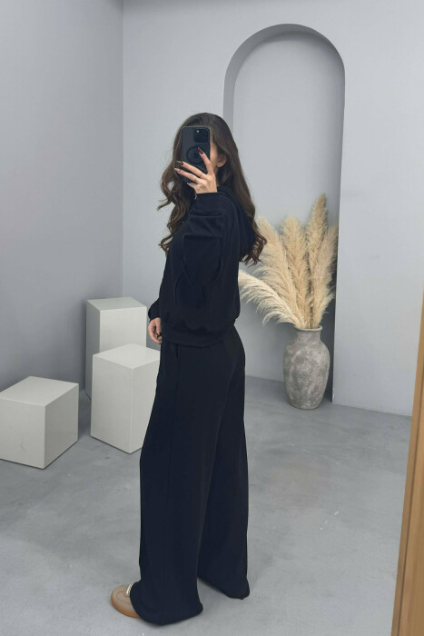 ONE COLOR SIMPLE JACKET+SWEATPANTS WOMEN SET BLACK/ E ZEZE - 2