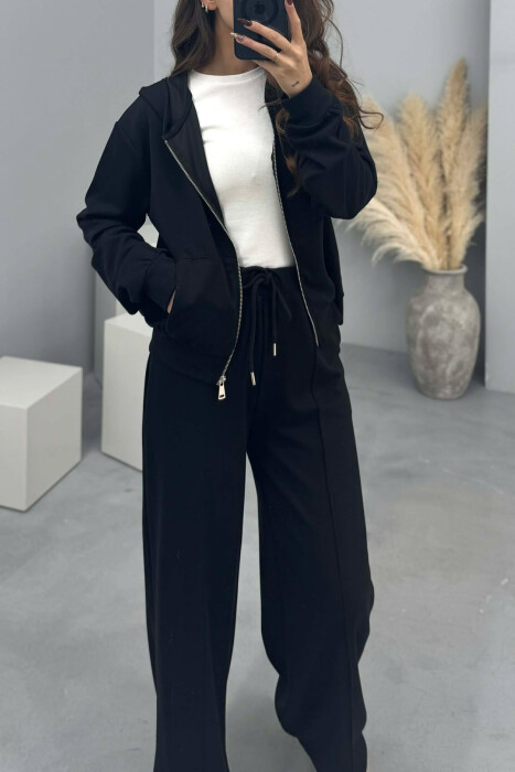 ONE COLOR SIMPLE JACKET+SWEATPANTS WOMEN SET BLACK/ E ZEZE - 3