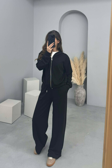 ONE COLOR SIMPLE JACKET+SWEATPANTS WOMEN SET BLACK/ E ZEZE - 4