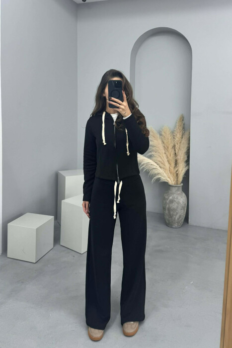 ONE COLOR SIMPLE JACKET+SWEATPANTS WOMEN SET BLACK/ E ZEZE - KLAUDIO FASHION