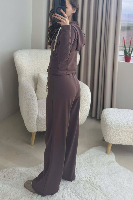 ONE COLOR SIMPLE JACKET+SWEATPANTS WOMEN SET BROWN/KAFE - 3