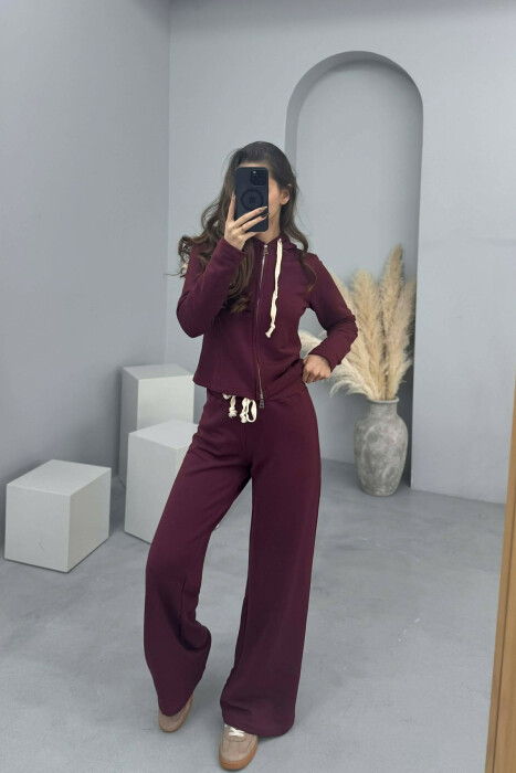 ONE COLOR SIMPLE JACKET+SWEATPANTS WOMEN SET BURGUNDY/VISHNJE - 2