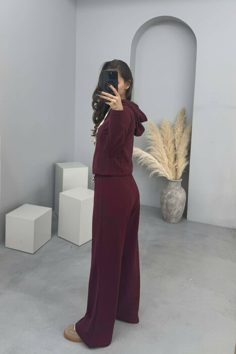 ONE COLOR SIMPLE JACKET+SWEATPANTS WOMEN SET BURGUNDY/VISHNJE - 3