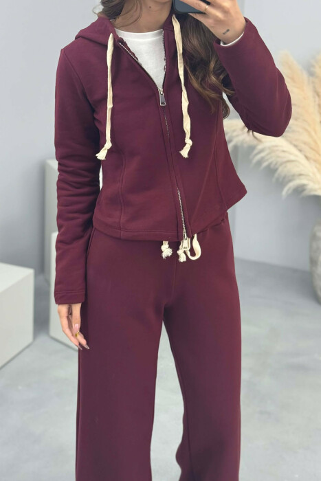 ONE COLOR SIMPLE JACKET+SWEATPANTS WOMEN SET BURGUNDY/VISHNJE - 4