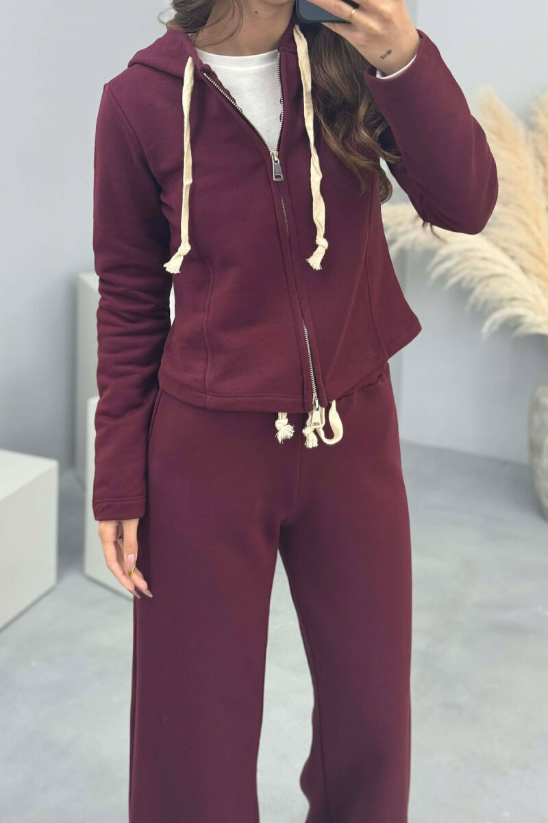 ONE COLOR SIMPLE JACKET+SWEATPANTS WOMEN SET BURGUNDY/VISHNJE - 4