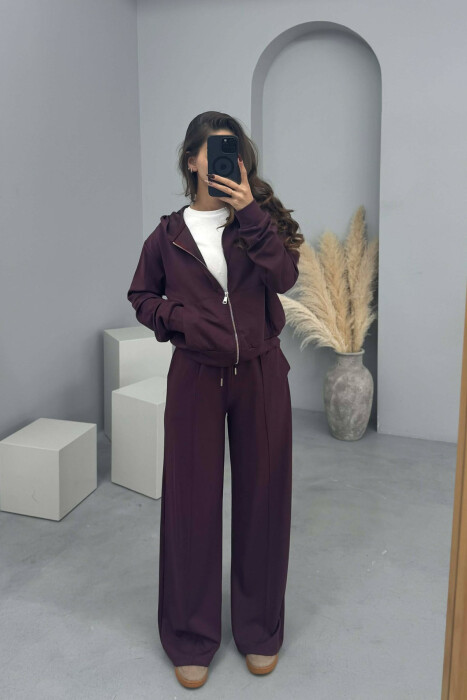 ONE COLOR SIMPLE JACKET+SWEATPANTS WOMEN SET BURGUNDY/VISHNJE - KLAUDIO FASHION