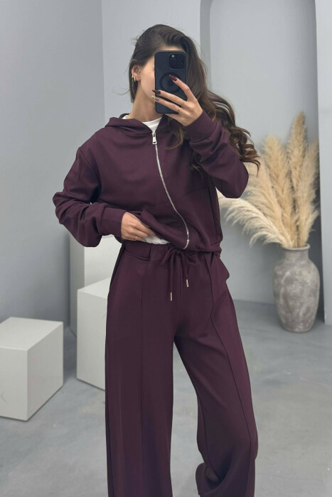 ONE COLOR SIMPLE JACKET+SWEATPANTS WOMEN SET BURGUNDY/VISHNJE - 2
