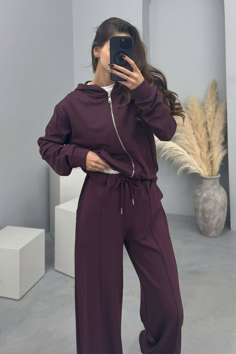 ONE COLOR SIMPLE JACKET+SWEATPANTS WOMEN SET BURGUNDY/VISHNJE - 2