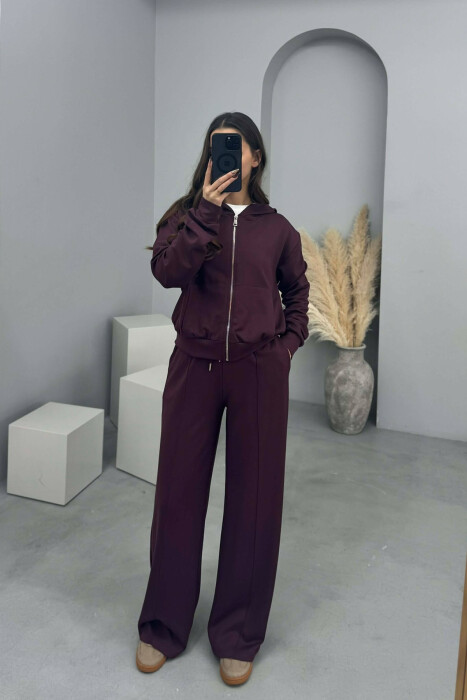 ONE COLOR SIMPLE JACKET+SWEATPANTS WOMEN SET BURGUNDY/VISHNJE - 3