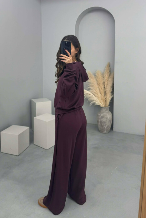 ONE COLOR SIMPLE JACKET+SWEATPANTS WOMEN SET BURGUNDY/VISHNJE - 4