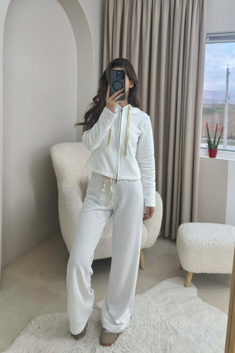 ONE COLOR SIMPLE JACKET+SWEATPANTS WOMEN SET WHITE-E BARDHE - KLAUDIO FASHION