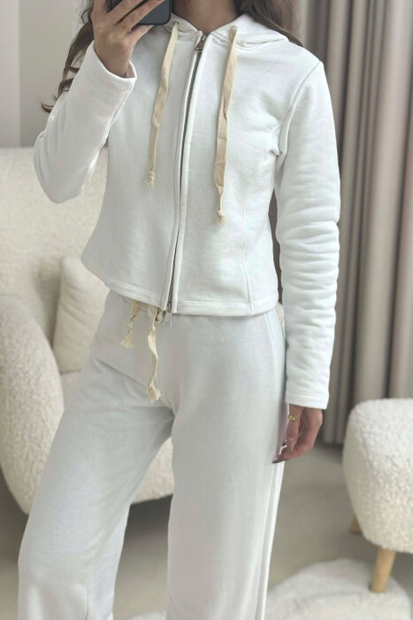 ONE COLOR SIMPLE JACKET+SWEATPANTS WOMEN SET WHITE-E BARDHE - 2