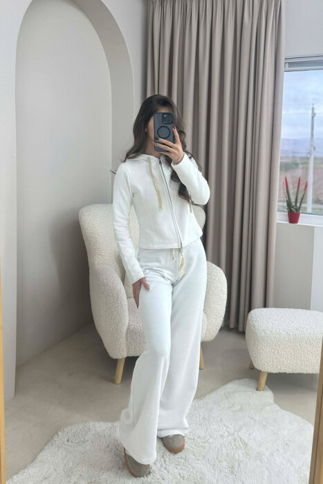 ONE COLOR SIMPLE JACKET+SWEATPANTS WOMEN SET WHITE-E BARDHE - 3