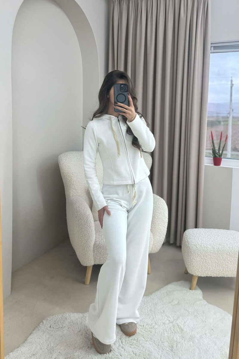 ONE COLOR SIMPLE JACKET+SWEATPANTS WOMEN SET WHITE-E BARDHE - 3