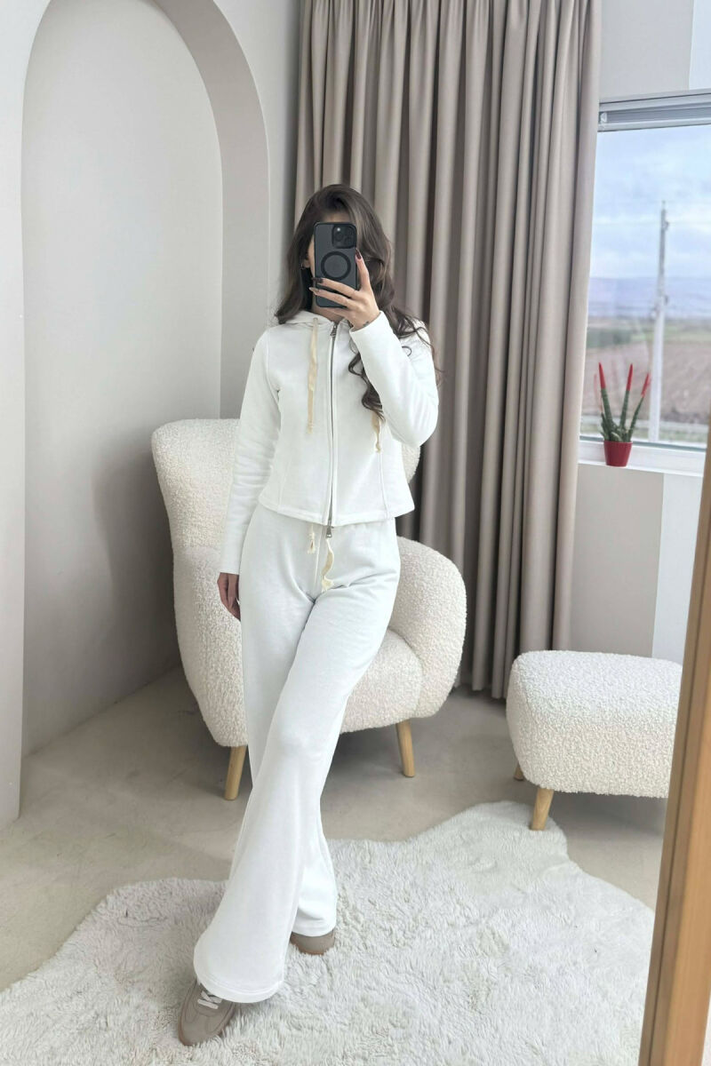 ONE COLOR SIMPLE JACKET+SWEATPANTS WOMEN SET WHITE-E BARDHE - 4