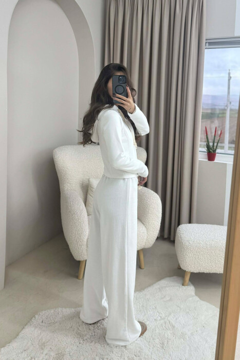 ONE COLOR SIMPLE JACKET+SWEATPANTS WOMEN SET WHITE-E BARDHE - 5