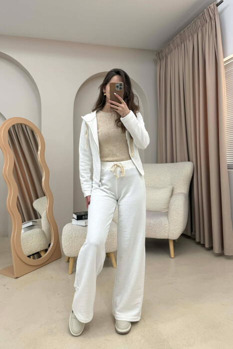 ONE COLOR SIMPLE JACKET+SWEATPANTS WOMEN SET WHITE-E BARDHE - KLAUDIO FASHION