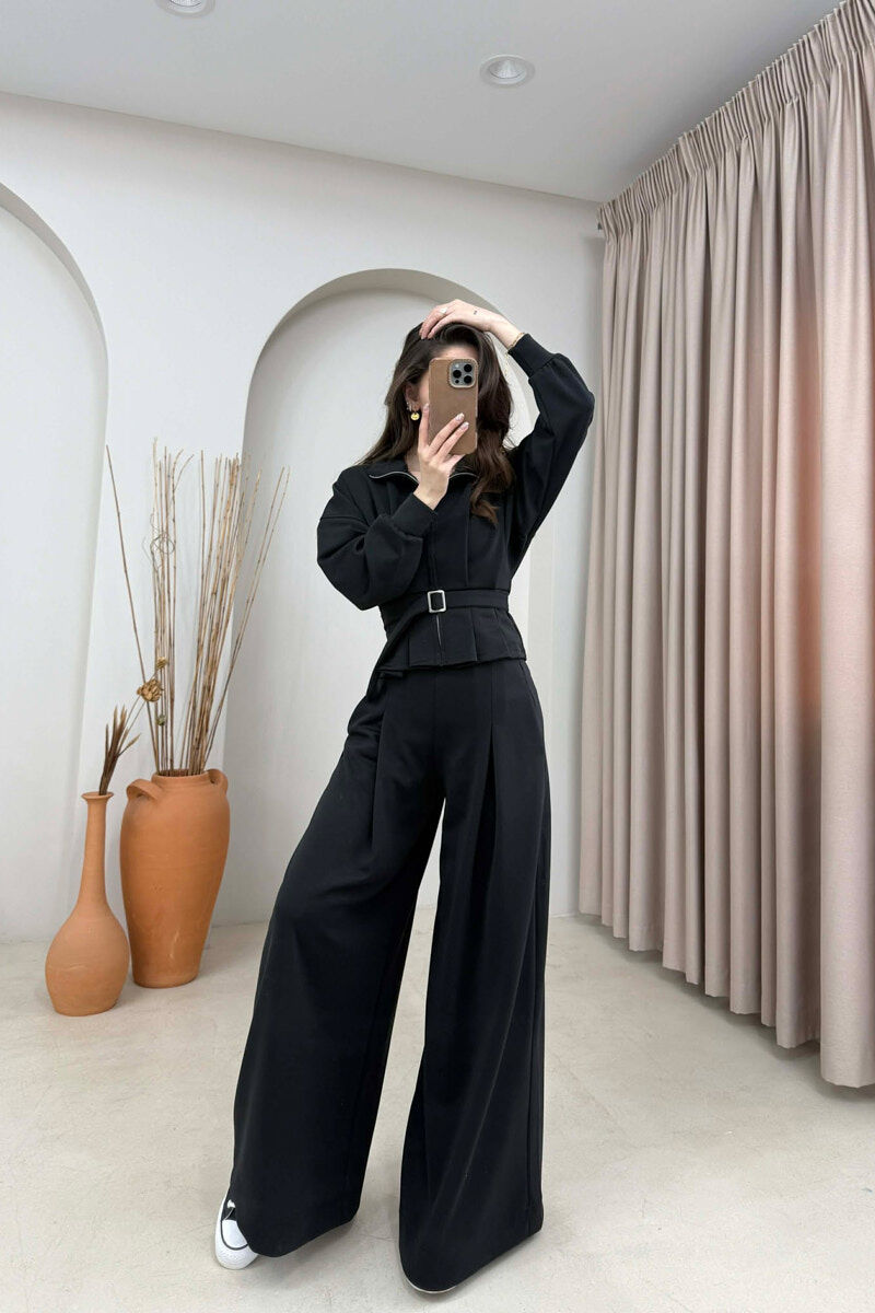 ONE COLOR SIMPLE JACKET+TROUSERS WOMEN SET BLACK/ E ZEZE - 1