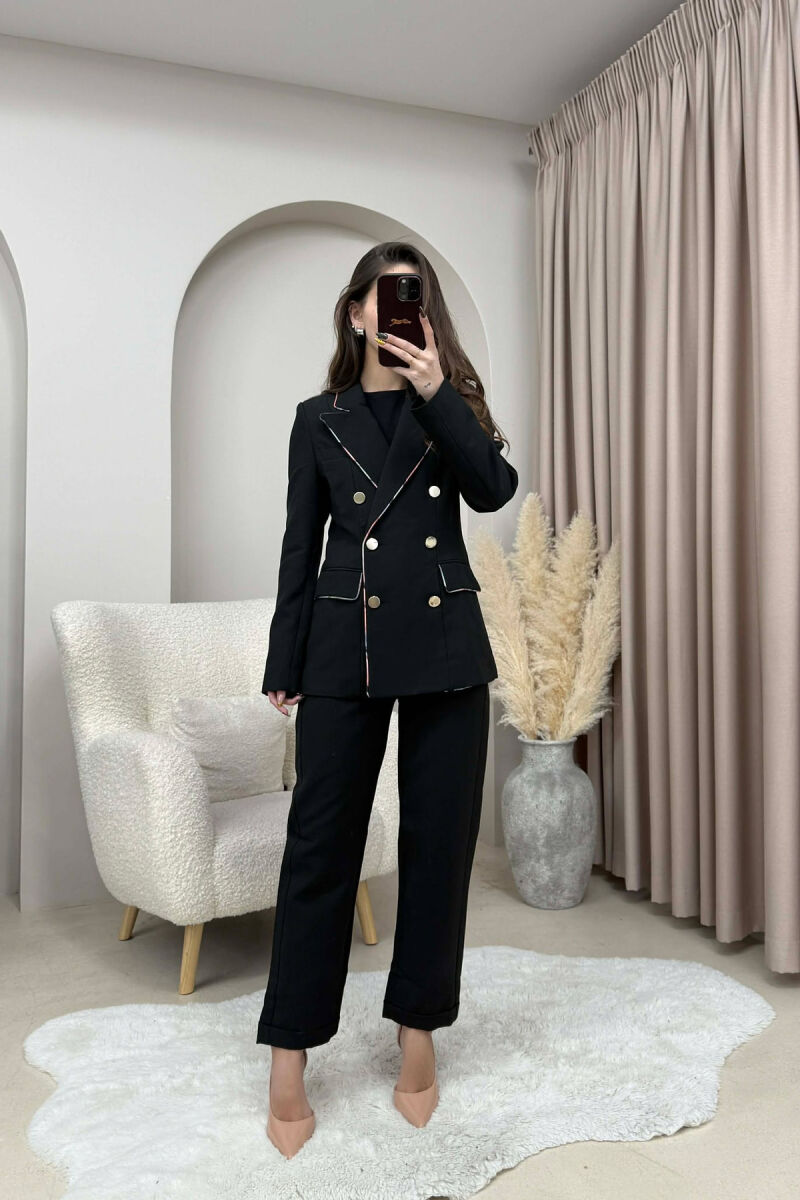 ONE COLOR SIMPLE JACKET+TROUSERS WOMEN SET BLACK/ E ZEZE - 1