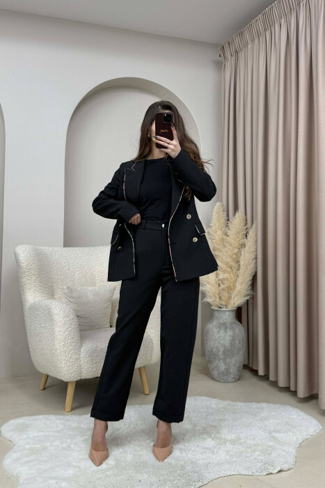ONE COLOR SIMPLE JACKET+TROUSERS WOMEN SET BLACK/ E ZEZE - 2