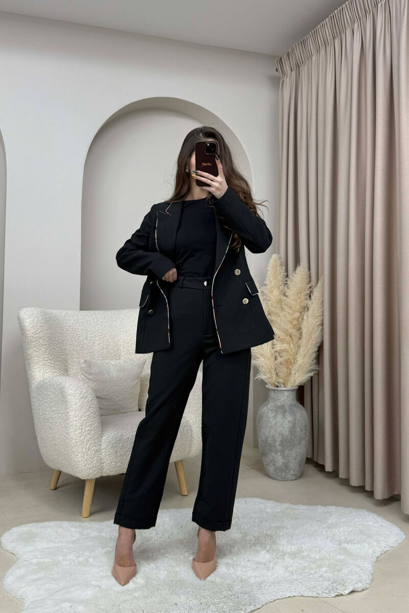 ONE COLOR SIMPLE JACKET+TROUSERS WOMEN SET BLACK/ E ZEZE - 2
