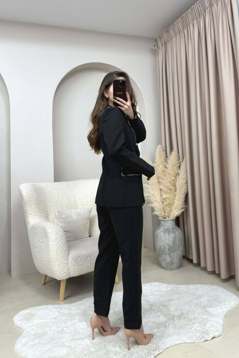 ONE COLOR SIMPLE JACKET+TROUSERS WOMEN SET BLACK/ E ZEZE - 3