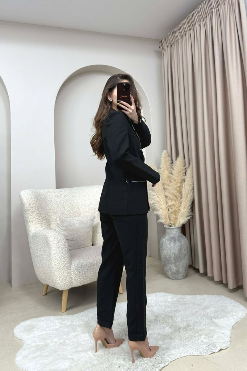 ONE COLOR SIMPLE JACKET+TROUSERS WOMEN SET BLACK/ E ZEZE - 3