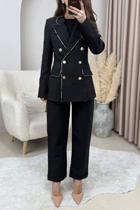 ONE COLOR SIMPLE JACKET+TROUSERS WOMEN SET BLACK/ E ZEZE - 4