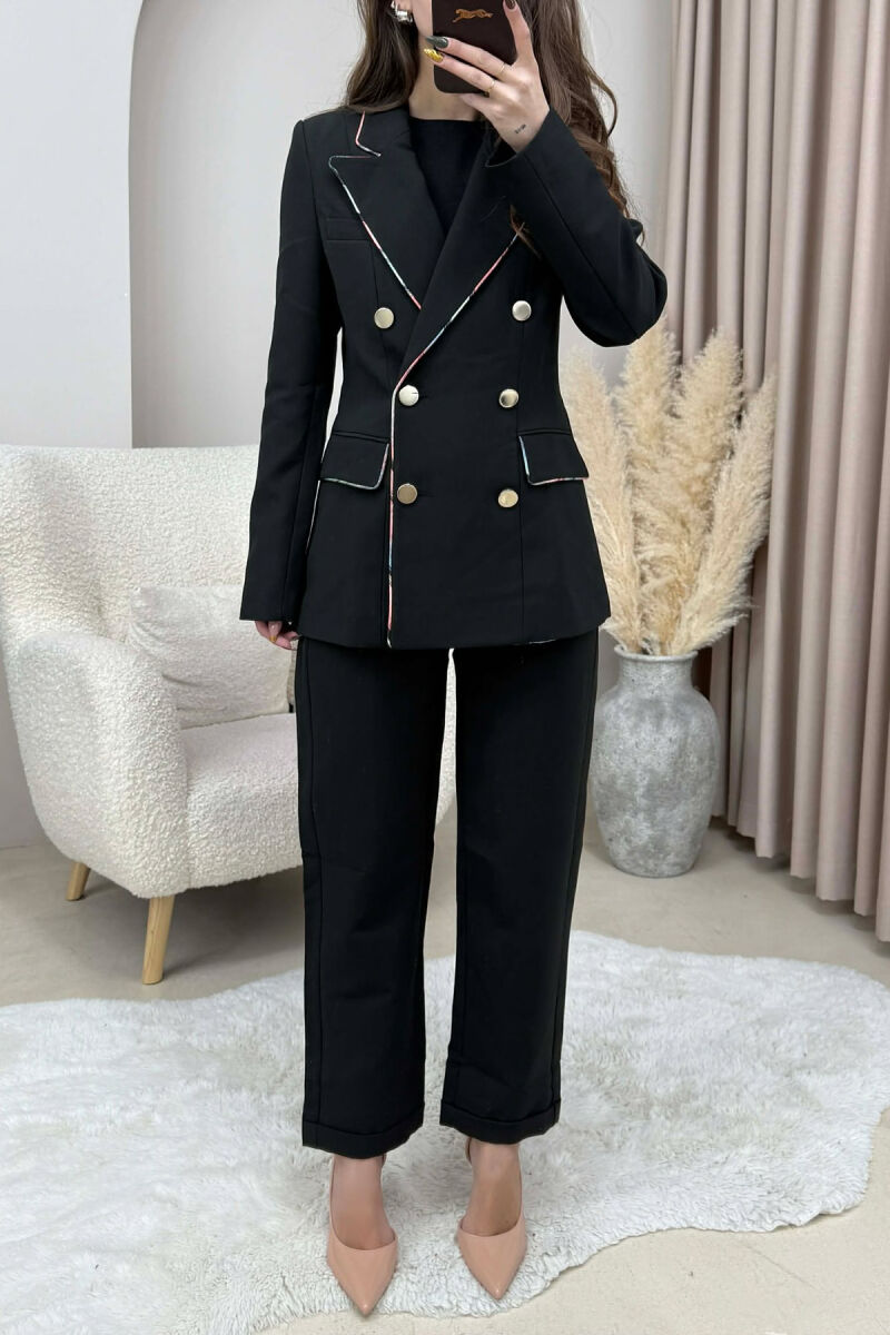 ONE COLOR SIMPLE JACKET+TROUSERS WOMEN SET BLACK/ E ZEZE - 4
