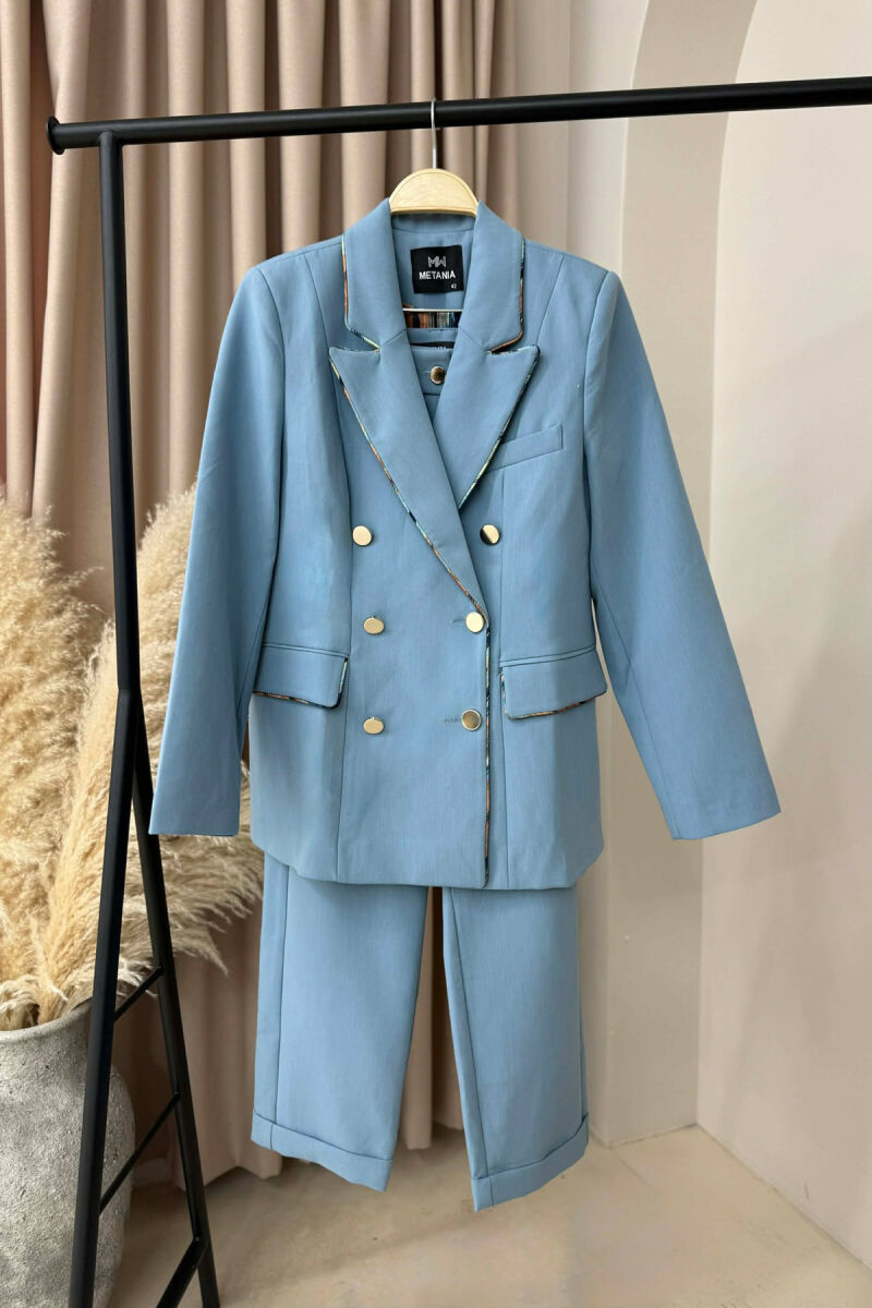 ONE COLOR SIMPLE JACKET+TROUSERS WOMEN SET LIGHTBLUE/BZ - 1