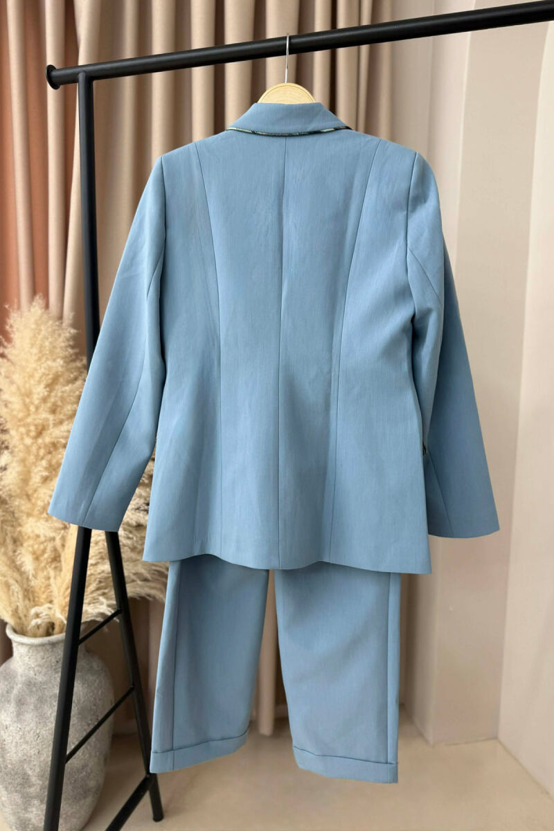 ONE COLOR SIMPLE JACKET+TROUSERS WOMEN SET LIGHTBLUE/BZ - 3