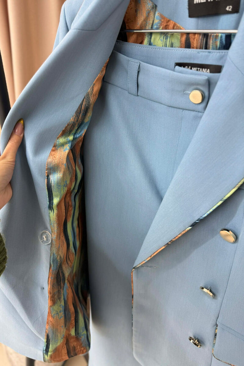 ONE COLOR SIMPLE JACKET+TROUSERS WOMEN SET LIGHTBLUE/BZ - 4